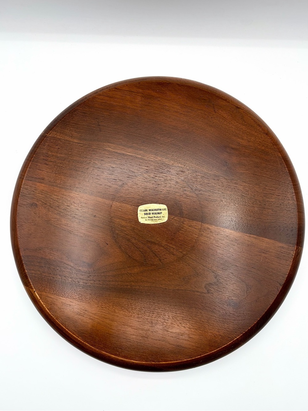 Vintage Ozark Walnutware Round Wood Serving Tray With Handles - Picture 5 of 7